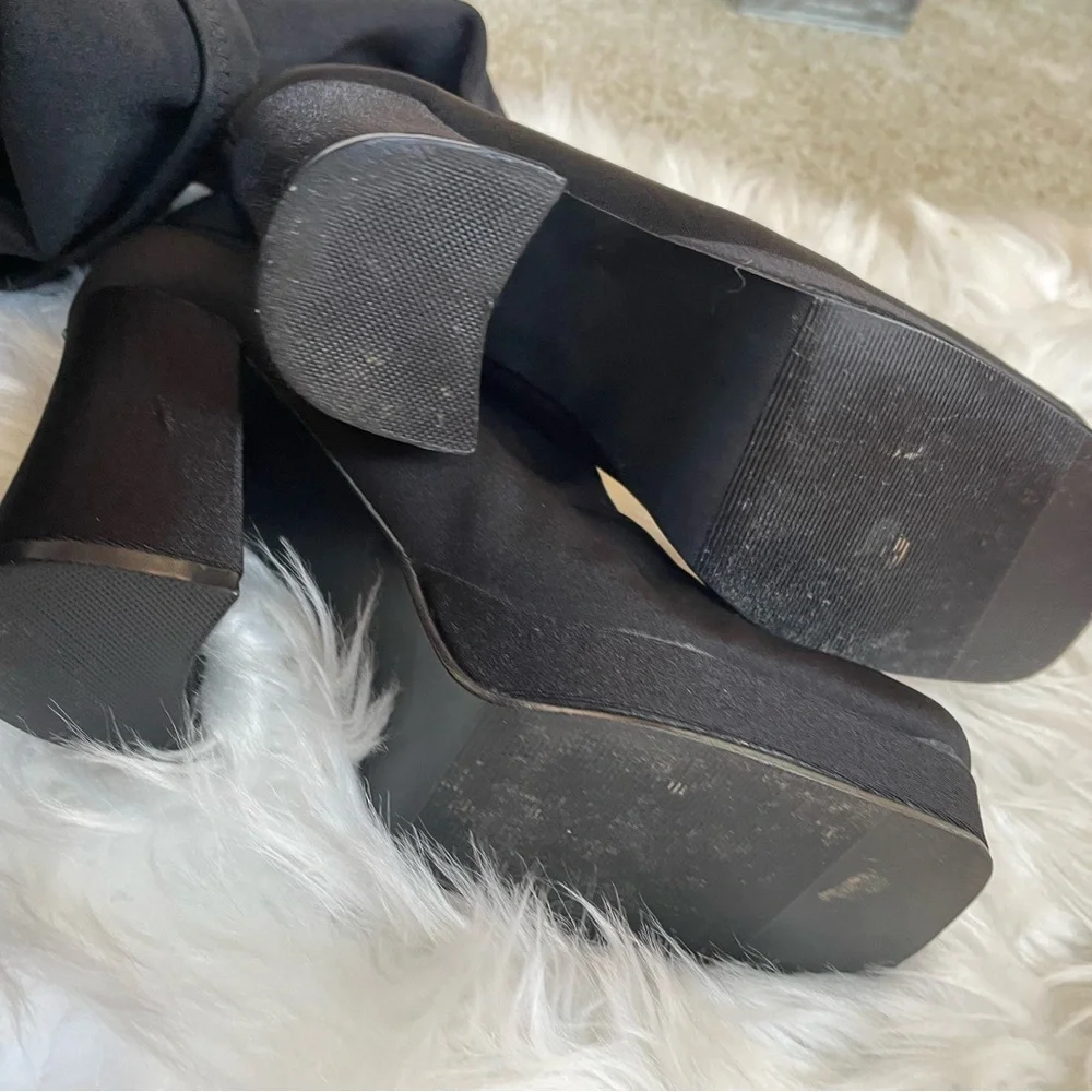 Vintage 90s  Grunge Square Toe stretch fabric/Sock knee-high boots - Picture 11 of 16